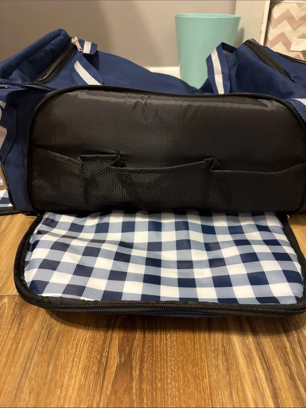 Navy Travel Duffel Bag with Checked Interior (Cooler Insulation)